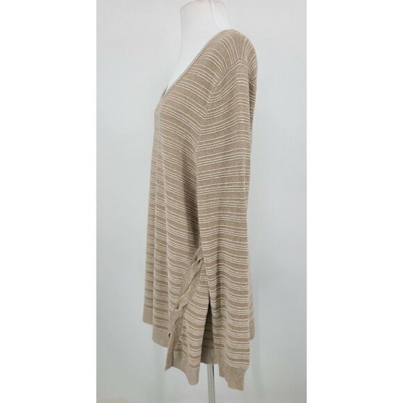 New Soft Surroundings With a Twist Sweater Womens XL Taupe Heather Stripe - Picture 2 of 6